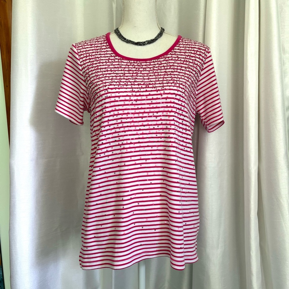 Quacker factory pink sequin striped tee